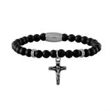 Stainless Steel Cross Beaded Bracelet B039 VNISTAR Steel Men's Bracelets