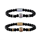 Stainless Steel Bracelets-6mm Agate Stone B087 VNISTAR Steel Beaded Bracelets