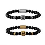 Stainless Steel Bracelets-6mm Agate Stone B088 VNISTAR Steel Beaded Bracelets