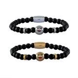 Stainless Steel Bracelets-6mm Agate Stone B089 VNISTAR Steel Beaded Bracelets