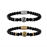 Stainless Steel Bracelets-6mm Agate Stone B091 VNISTAR Steel Beaded Bracelets