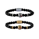 Stainless Steel Bracelets-6mm Agate Stone B092 VNISTAR Steel Beaded Bracelets