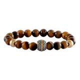 Stainless Steel 8mm Tiger Eye Stone Bracelet B121 VNISTAR Steel Men's Bracelets