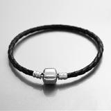 Vnistar silver plated black braided leather bracelet JB260 JB260 VNISTAR Alloy European Beads
