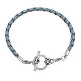 3.0mm Light Blue Leather Steel Bracelet PSB047B VNISTAR Stainless Steel Basic Bracelets