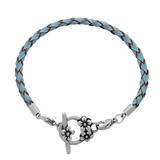 3.0mm Light Blue Leather Steel Bracelet PSB047C VNISTAR Stainless Steel Basic Bracelets