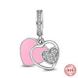 Pink Love Heart 925 Sterling Silver Dangle Charms S017 VNISTAR Silver Dangle Charms
