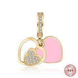 925 Sterling Silver Gold Plated Heart Charm S017G VNISTAR Silver Love Family Charms
