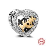 925 Sterling Silver Gold Plated Mom Beads S020I VNISTAR Silver Gold Plated Charms