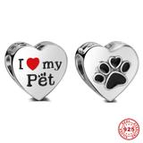 925 Sterling Silver I love Pet Heart Beads S024 VNISTAR 925 Silver Charms