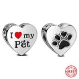 925 Sterling Silver I love Pet Heart Beads S024 VNISTAR Old Products
