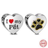 Paw Pet 925 Sterling Silver European Charm S024I VNISTAR Silver Love Family Charms