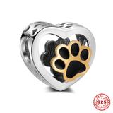 925 Sterling Silver Pet Paw with Gold Plated Beads S026I VNISTAR Silver Love Family Charms