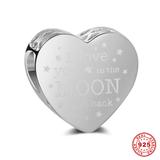 I Love You to The Moon and Back 925 Sterling Silver European Beads S028 VNISTAR Silver Love Family Charms