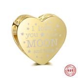 I Love You to The Moon and Back Gold Plated 925 Sterling Silver European Beads S028G VNISTAR 925 Silver Charms