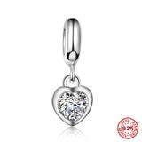 Heart CZ Zircon 925 Sterling Silver European Beads S033-2 VNISTAR Silver Love Family Charms