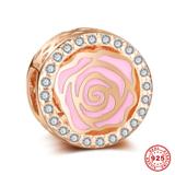 Rose Rose Gold Plated 925 Sterling Silver European Charm S042R VNISTAR Silver Flower Animal Charms