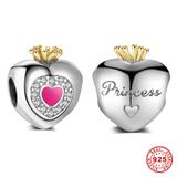 Two-Tone Princess 925 Sterling Silver European Beads S044 VNISTAR 925 Silver Charms