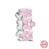 Pink Flower 925 Sterling Silver Charms S056 VNISTAR Silver Spacer Charms