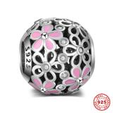 Flower 925 Sterling Silver European Charm S065 VNISTAR Silver Flower Animal Charms