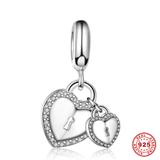 Heart Locks 925 Sterling Silver European Charm S069 VNISTAR Silver Dangle Charms