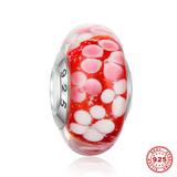 925 Sterling Silver Flower Lampwork Glass Beads SG007-2 VNISTAR Silver Lampwork Glass Charms