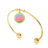 Gold Plated Flower Nature Bangles T553GBA VNISTAR Stainless Steel Charm Bangles