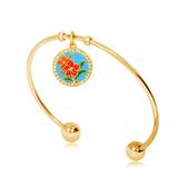 Gold Plated Flower Nature Bangles T554GBA VNISTAR Stainless Steel Charm Bangles