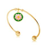 Gold Plated Flower Nature Bangles T566GBA-1 VNISTAR Stainless Steel Charm Bangles