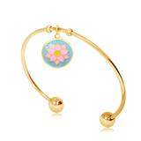 Gold Plated Flower Nature Bangles T566GBA-2 VNISTAR Stainless Steel Charm Bangles