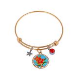Stainless Steel Flower Banlge,Two-Tone T567GBA VNISTAR Stainless Steel Charm Bangles