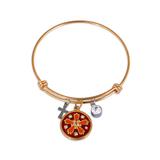 Stainless Steel Flower Banlge,Two-Tone T574GBA-2 VNISTAR Stainless Steel Charm Bangles