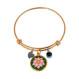 Stainless Steel Flower Banlge,Two-Tone T576GBA-1 VNISTAR Stainless Steel Charm Bangles