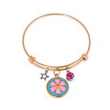 Stainless Steel Flower Banlge,Two-Tone T578GBA-1 VNISTAR Stainless Steel Charm Bangles